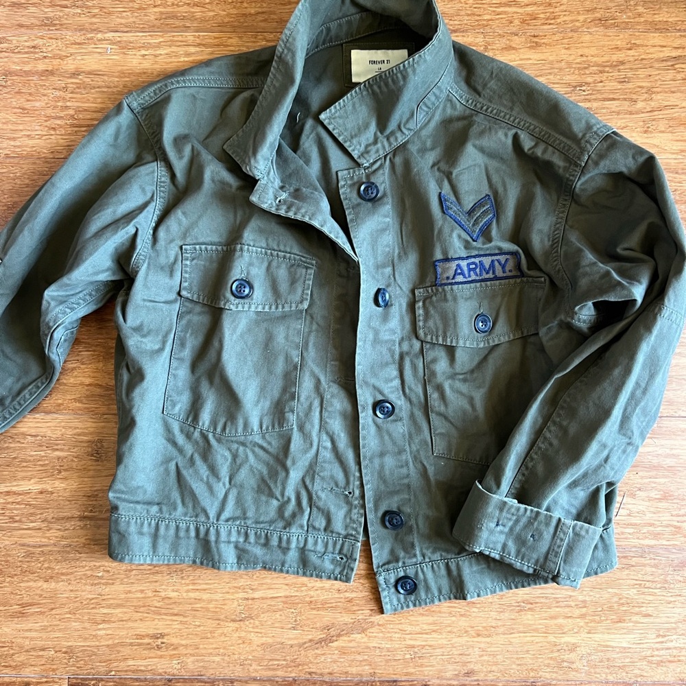 Forever 21 Green Jean Jacket with Utilitarian Style